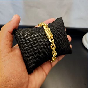 Pulseira Cadeado 8mm Fecho Gaveta - Banhado a Ouro 18k