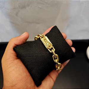 Pulseira Cadeado 12mm Fecho Gaveta - Banhado a Ouro 18k