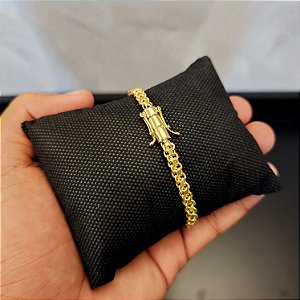 Pulseira Cadeado Duplo 5mm Fecho Gaveta Duplo 750 - Banhado a Ouro 18k