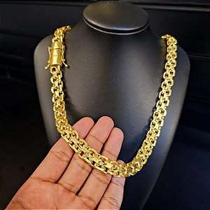 Corrente Cadeado Duplo 15mm Fecho Gaveta Duplo 750 - Banhado a Ouro 18k