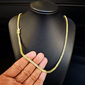 Corrente Cadeado Duplo 5mm Fecho Gaveta Duplo 750 - Banhado a Ouro 18k