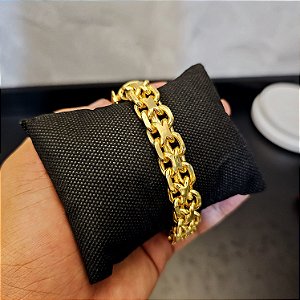 Pulseira Cadeado Duplo 15mm Fecho Gaveta Duplo 750 - Banhado a Ouro 18k