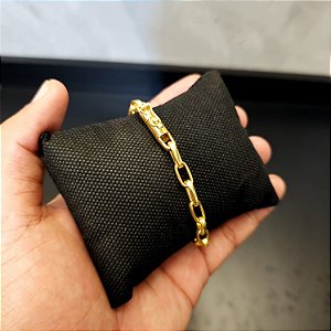 Pulseira Meia Cana 6mm Fecho Bomba - Banhado a Ouro 18k