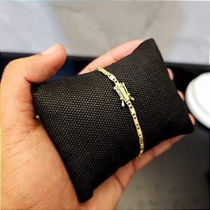 Pulseira Piastrine 3mm Fecho Gaveta Duplo 750 - Banhado a Ouro 18k