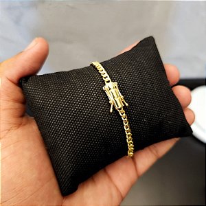 Pulseira Pitbull 3mm Fecho Gaveta Duplo 750 - Banhado a Ouro 18k