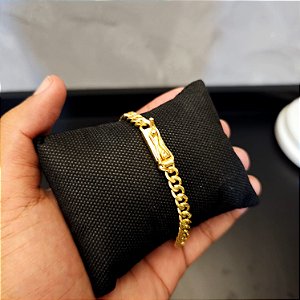 Pulseira Pitbull 5mm Fecho Gaveta - Banhado a Ouro 18k