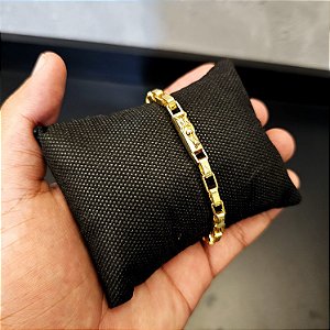 Pulseira Tijolinho 6mm Fecho Bomba - Banhado a Ouro 18k
