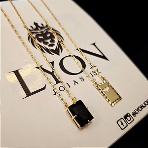 Escapulário Cartier 2mm 70cm Pedra de Onix & Espirito Santo - Banhado a Ouro 18k