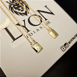 Escapulário Cadeado 2mm 60cm Deus é Fiel + Cruz - Banhado a Ouro 18k