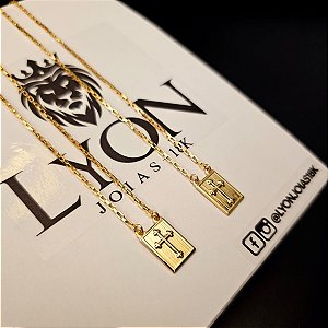 Escapulário Tijolinho 2mm 70cm Cruz 3 Pontas - Banhado a Ouro 18k