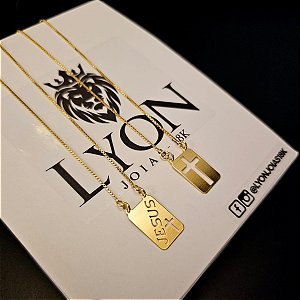Escapulário Veneziano 1mm 60cm Placa Jesus + Cruz - Banhado a Ouro 18k