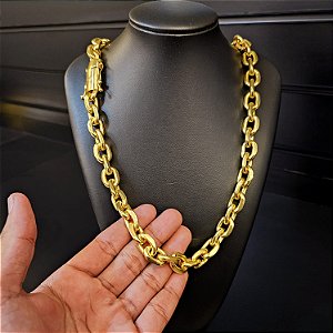 Corrente Cadeado 15mm Fecho Gaveta Duplo 750 - Banhado a Ouro 18k