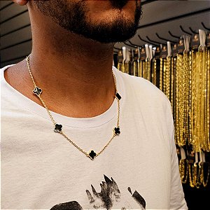 Corrente Cadeado VAN CLEEF Trevo / Corrente Neymar - Banhado a Ouro 18k