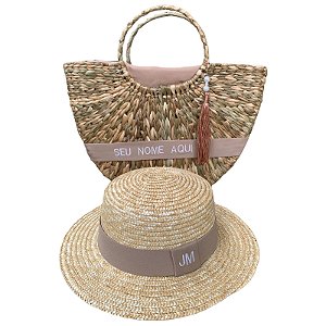 Kit bolsa búzios + chapéu paris personalizado