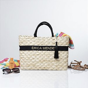 Bolsa De Palha Grande Feminina De Praia Personalizada Verão