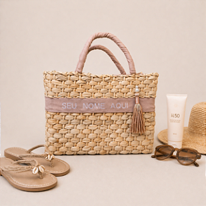 Bolsa De Palha Média Feminina De Praia Personalizada Verão