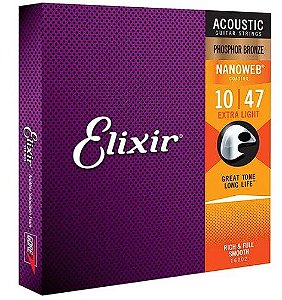 Encordoamento Elixir 010 Extra Light Phosphor Bronze NanoWeb para Violão