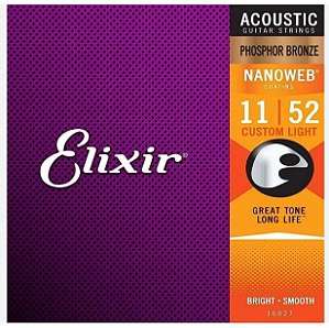 Corda Elixir Nanoweb 011 Custom Light Phosphor Bronze para Violão Aço