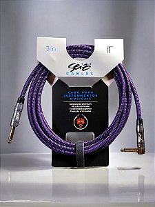 Cabo Seizi Cable Energy P10 x P10L para Guitarra / Violão / Baixo / Ukulele – Black & Purple – 3m