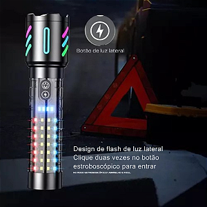Lanterna Tática LED 20W Recarregável Tipo-C Zoom Telescópico