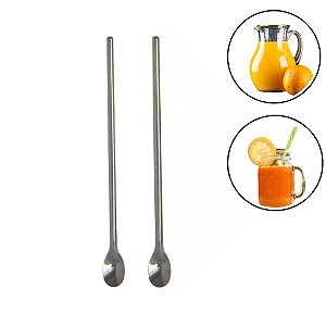 Kit 2 Colher Para Mexer Suco 30 Cm Leite Copo Jarra Comprida  Aço Inox