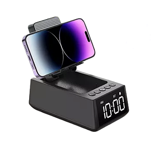 Caixa De Som Bluetooth 8w Relógio Digital E Suporte Celular