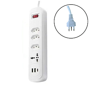 Filtro de linha com 4 tomadas e 3 USB