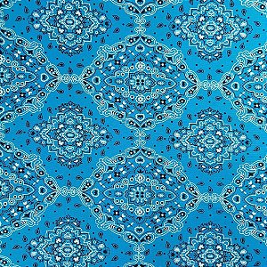 Tecido Tricoline Estampa Bandana Azul Tiffany
