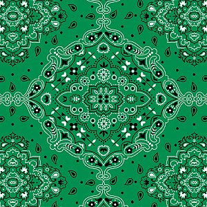 Tecido Tricoline Estampa Bandana Fundo Verde com Preta