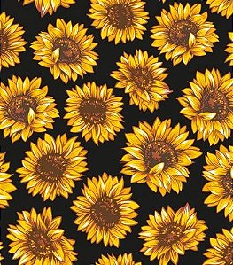 Tecido Tricoline Girassol Fundo Preto