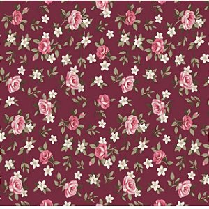 Tecido Tricoline Floral Lucia Cor Marsala