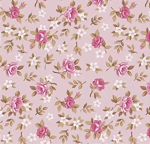 tecido Tricoline Floral Lucia Cor Rosa