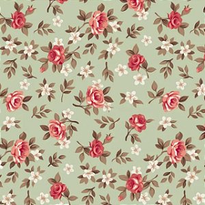 Tecido Tricoline Floral Lucia Cor Verde
