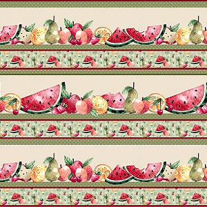 Tricoline Digital Fuxicos e Fricotes Barrado Frutas