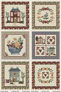 Tricoline Digital Fuxicos e Fricotes Painel Almofadas Home Sweet 1mt X 1,50mt