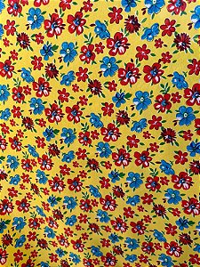 Tecido Chita Estampada Floral Amarelo 1 Metro
