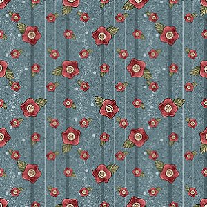 Tricoline Digital  Fuxicos e Fricotes Mini Floral Azul