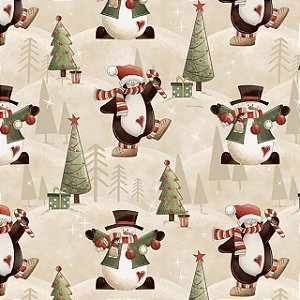 Tricoline Digital Fuxicos e Fricotes Natal Pinguim e Boneco de Neve