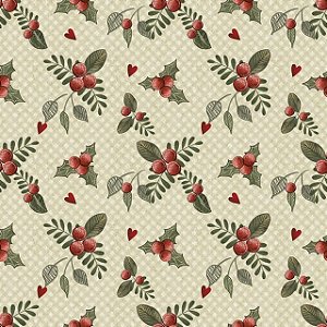 Tricoline Digital Fuxicos e Fricotes Natal Azevinhas Fundo Bege