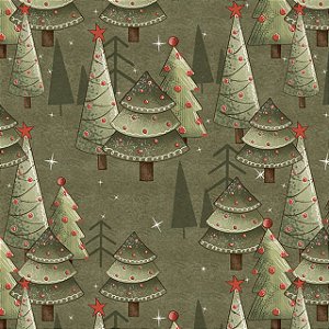 Tricoline Digital Fuxicos e Fricotes Natal Arvores Fundo Verde