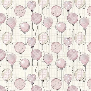 Tricoline Digital Fuxicos e Fricotes Baloes Baby Rosa