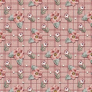 Tricoline Digital Fuxicos e Fricotes Floral Requinte Rose