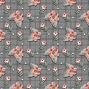 Tricoline Digital Fuxicos e Fricotes Floral Requinte Jeans