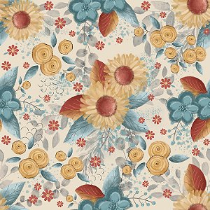 Tecido Tricoline Digital Floral Fadas Fundo Bege