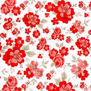 Tecido Tricoline Floral Amanda Vermelha 50cm X 1.50mt