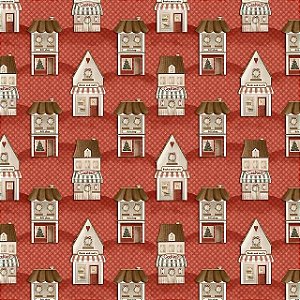 Tricoline Digital Fuxicos e Fricotes Mini Casinhas Natal Fundo Vermelho