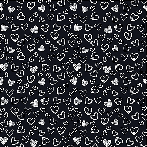 Tecido Tricoline Coração Fundo Preto 50cm X 150Largura