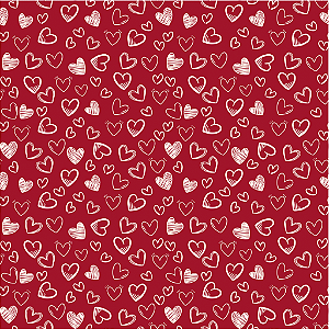 Tecido Tricoline Coração Fundo Vermelho 50cm X 1,50 Largura