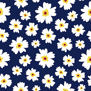 Tecido Tricoline Floral Fundo Azul Marinho 50cm X 1,50 Largura