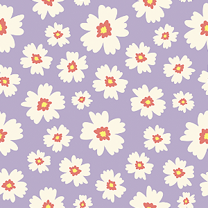 Tecido Tricoline Floral Fundo Lilas 50cm X 1,50 Largura